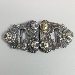 Antique Floral Silver Plated Belt Buckle, Victorian Style, Vintage Estate